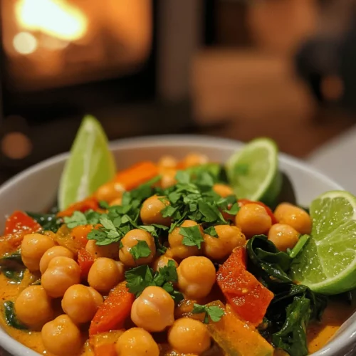 To make coconut curry chickpeas, you need a few key items. First, grab a can of chickpeas. You will also need coconut milk for creaminess. Use one tablespoon of coconut oil for cooking. A small onion, two cloves of garlic, and some fresh ginger add flavor. For spice, include red curry paste, turmeric, and cumin. You also want a bell pepper and some spinach. Finally, don't forget soy sauce and lime juice for a zesty kick.