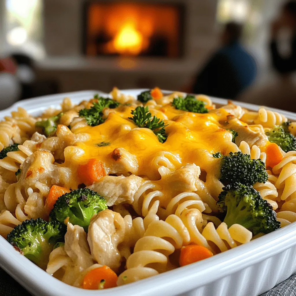 The key ingredients for this dish make it tasty and easy for kids. First, we use rotini pasta. Its fun, curly shape holds sauce well. Next, we add chicken. Diced, boneless, and skinless chicken breasts are perfect. They cook quickly and stay moist.