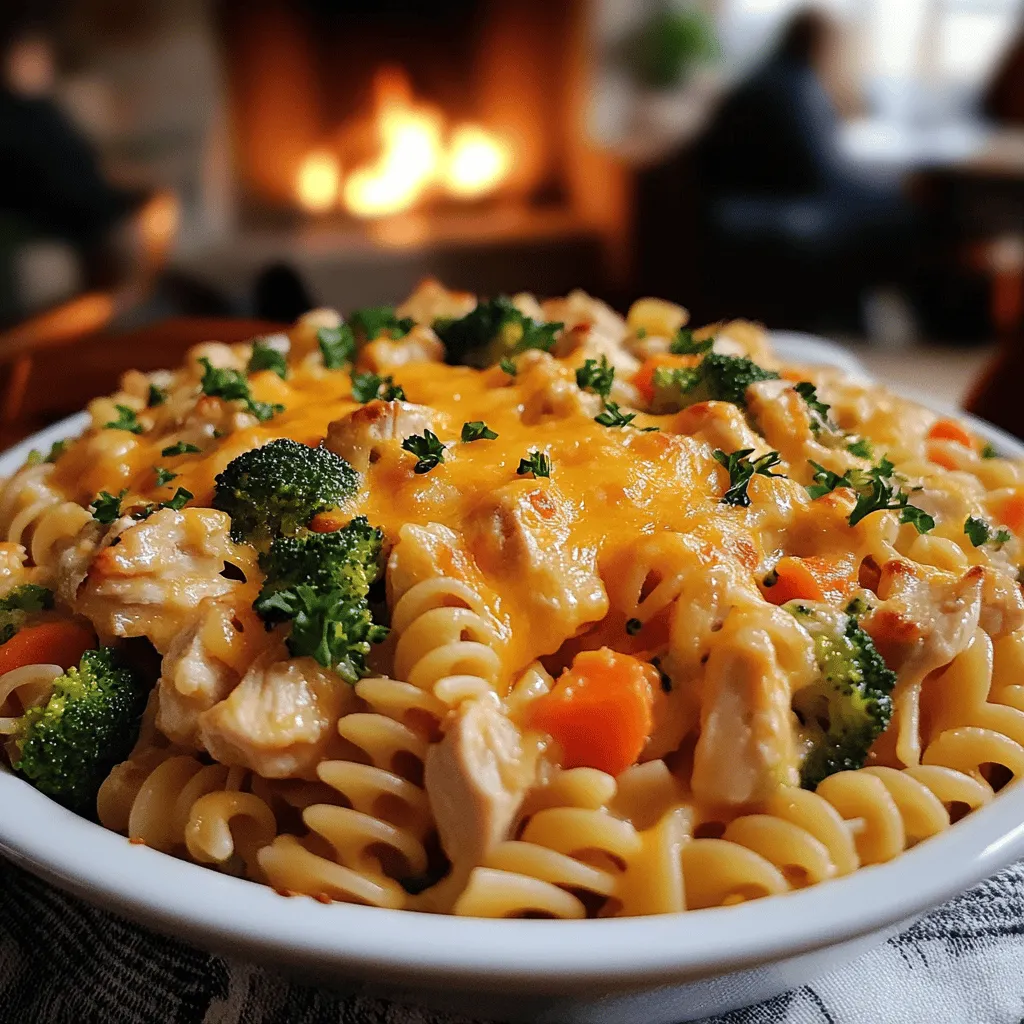 The key ingredients for this dish make it tasty and easy for kids. First, we use rotini pasta. Its fun, curly shape holds sauce well. Next, we add chicken. Diced, boneless, and skinless chicken breasts are perfect. They cook quickly and stay moist.