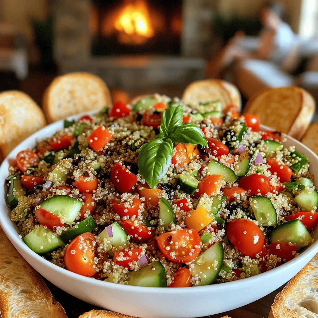 To make a summer quinoa salad, you need a few key ingredients. First, quinoa is a must. It acts as the base and adds protein. You'll need cherry tomatoes, cucumber, bell pepper, red onion, and fresh basil. These vibrant vegetables bring color and crunch to the dish. You also need balsamic vinegar and olive oil for a tasty dressing. Salt and pepper will enhance the flavors. This summer quinoa salad recipe is easy to follow.