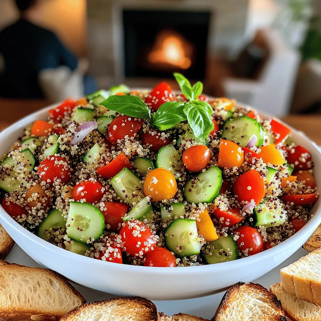To make a summer quinoa salad, you need a few key ingredients. First, quinoa is a must. It acts as the base and adds protein. You'll need cherry tomatoes, cucumber, bell pepper, red onion, and fresh basil. These vibrant vegetables bring color and crunch to the dish. You also need balsamic vinegar and olive oil for a tasty dressing. Salt and pepper will enhance the flavors. This summer quinoa salad recipe is easy to follow.