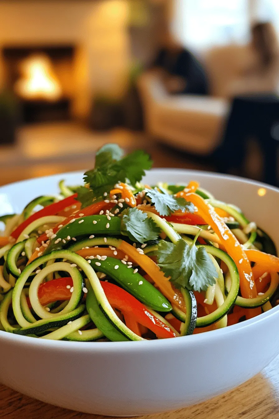 The key ingredients for a zucchini noodle stir fry are simple and fresh. You will need two medium zucchinis, spiralized into noodles. Zucchini noodles are light and soak up flavors well. Next, grab one bell pepper, sliced—any color works!