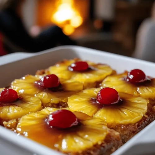 Pineapple upside down bars are a fun twist on the classic cake. They feature sweet pineapple and cherries, sitting atop a soft, buttery base. This dessert is easy to make and perfect for any gathering. The bright colors and tropical flavors bring joy to your table.
