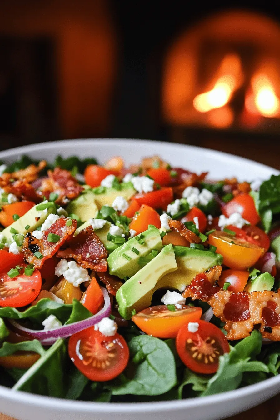 A BLT salad is fresh and tasty. It uses classic BLT ingredients in a new way. The main parts of this salad are bacon, lettuce, and tomato. These three ingredients create a great base.