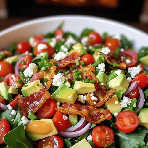 A BLT salad is fresh and tasty. It uses classic BLT ingredients in a new way. The main parts of this salad are bacon, lettuce, and tomato. These three ingredients create a great base.