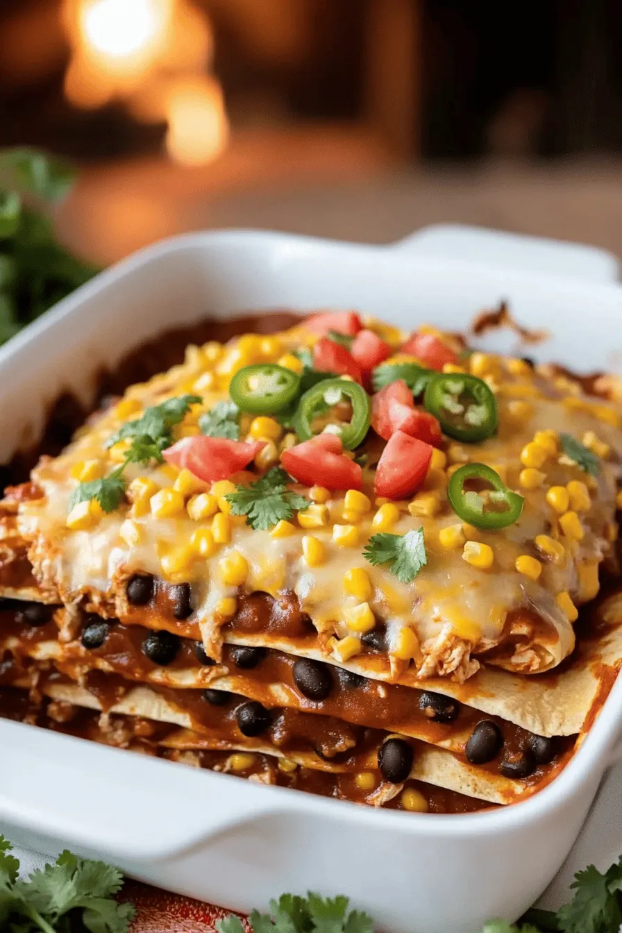 To make a tasty enchilada casserole, you need some key ingredients. The core of this dish includes corn tortillas, shredded chicken, and enchilada sauce. For a vegetarian enchilada casserole, substitute black beans for chicken. You can use either canned or cooked beans.