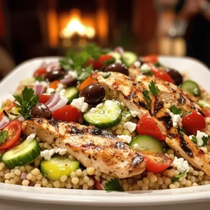 The key ingredients in Light Mediterranean Chicken and Couscous Salad create a burst of flavor. You need fresh chicken, couscous, and vibrant veggies. These ingredients make the dish colorful and healthy.