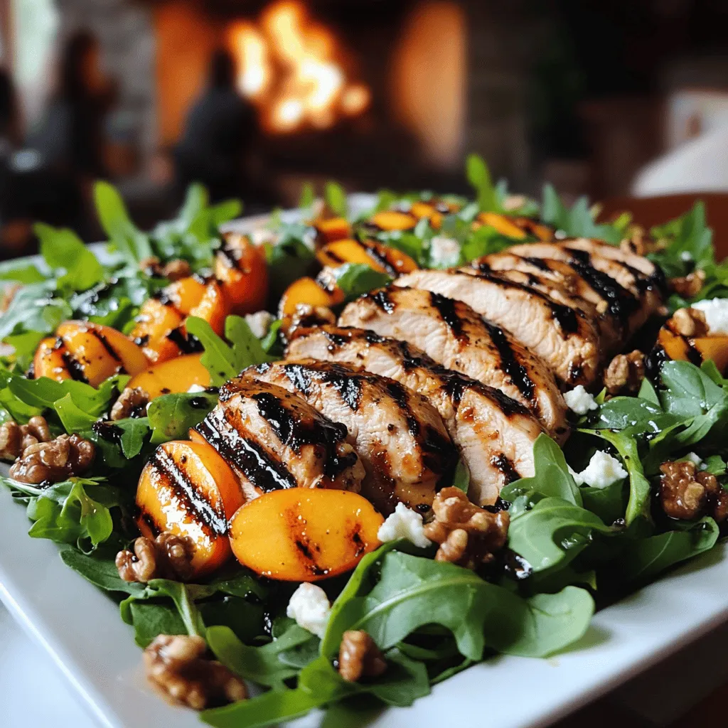 This salad shines with simple, fresh ingredients. You need grilled chicken, ripe peaches, and feta cheese. Each ingredient adds its own flavor and texture.