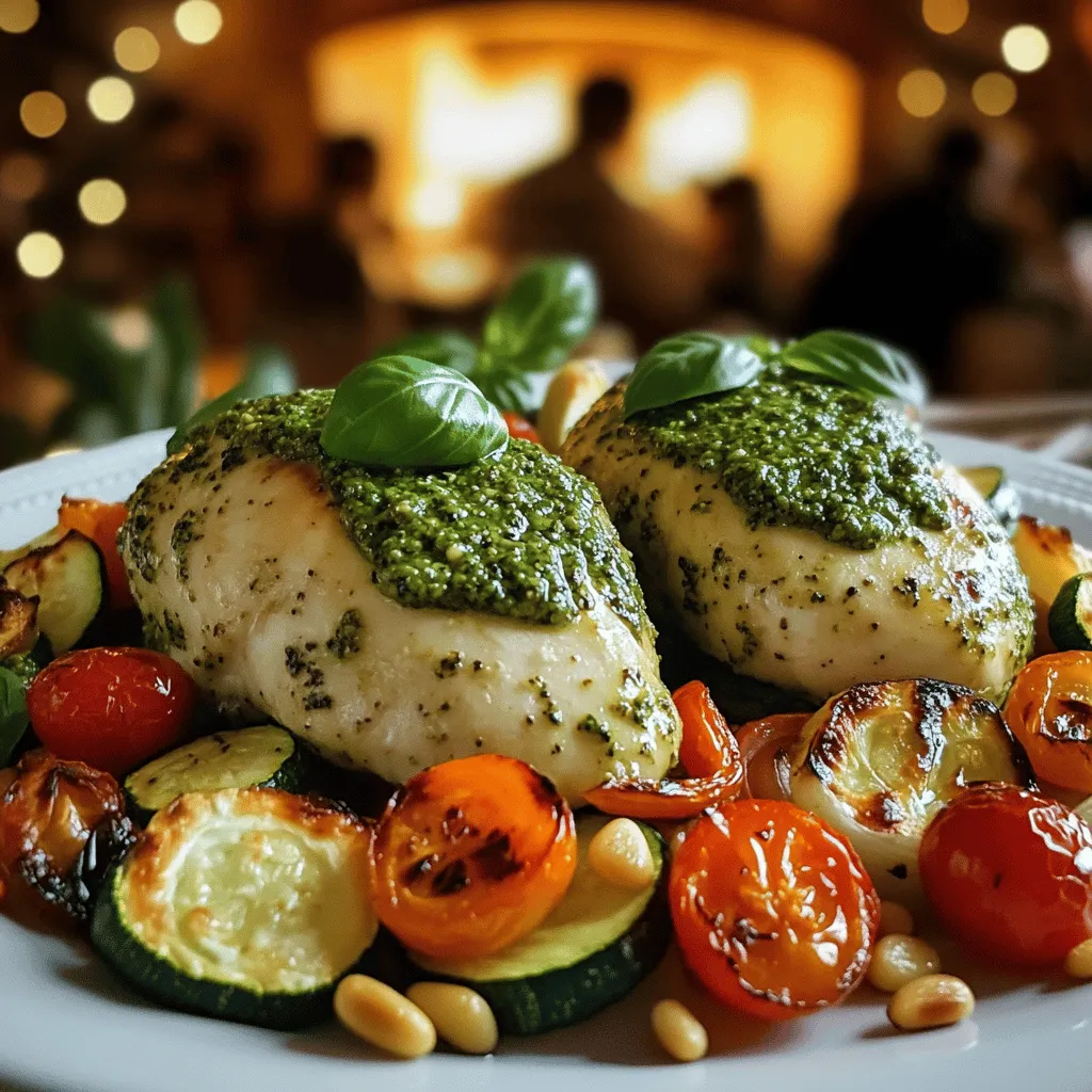 The key ingredients for basil pesto chicken with roasted veggies are simple yet flavorful. You need fresh basil leaves, chicken breasts, and some veggies.