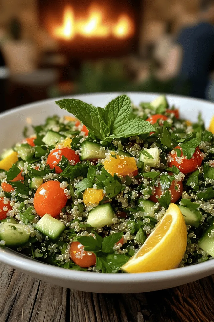 Quinoa tabbouleh is a fresh twist on the classic dish. Traditional tabbouleh uses bulgur wheat as its base. Quinoa replaces bulgur in this version. It is gluten-free and packed with protein. This makes quinoa tabbouleh a great choice for many diets.