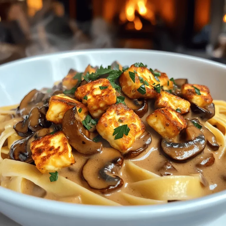 To make creamy halloumi stroganoff at home, you need a few key ingredients. First, gather 250g of halloumi cheese, diced into small pieces. You will also need 200g of sliced mushrooms, 1 large onion, and 2 cloves of garlic. Olive oil and butter will help with cooking. For flavor, you should have smoked paprika and dried thyme. Lastly, vegetable stock and heavy cream will make your dish creamy and rich.