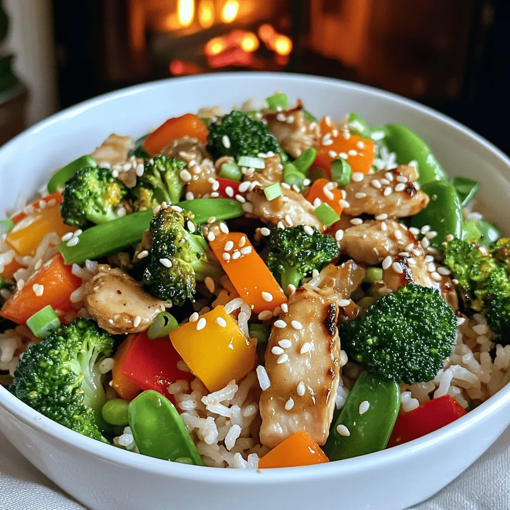The key ingredients for garlic chicken veggie rice are simple yet packed with flavor. You need jasmine rice, chicken, and fresh veggies. Garlic is a must for that great taste.