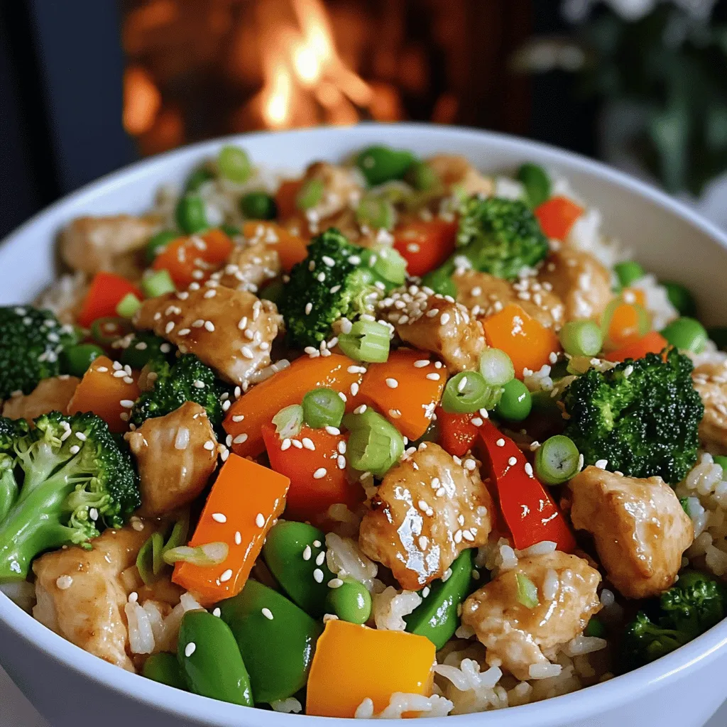 The key ingredients for garlic chicken veggie rice are simple yet packed with flavor. You need jasmine rice, chicken, and fresh veggies. Garlic is a must for that great taste.