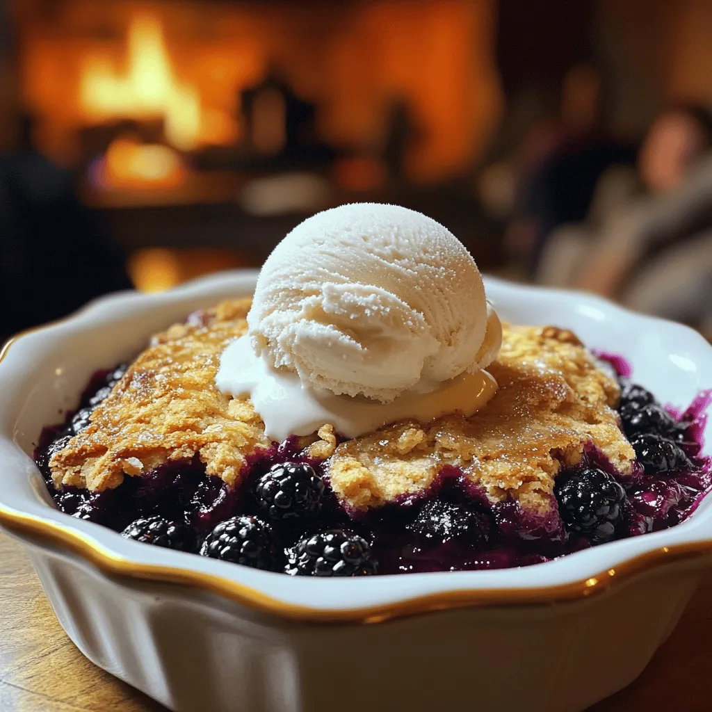 The main ingredients for a homemade blackberry cobbler are fresh blackberries, sugar, flour, and butter. Each part plays a key role in the dish. For this recipe, I use 2 cups of fresh blackberries. They add natural sweetness and a beautiful color.