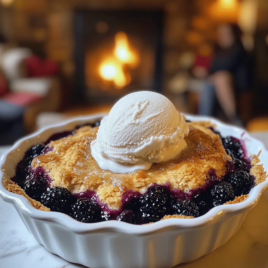 The main ingredients for a homemade blackberry cobbler are fresh blackberries, sugar, flour, and butter. Each part plays a key role in the dish. For this recipe, I use 2 cups of fresh blackberries. They add natural sweetness and a beautiful color.