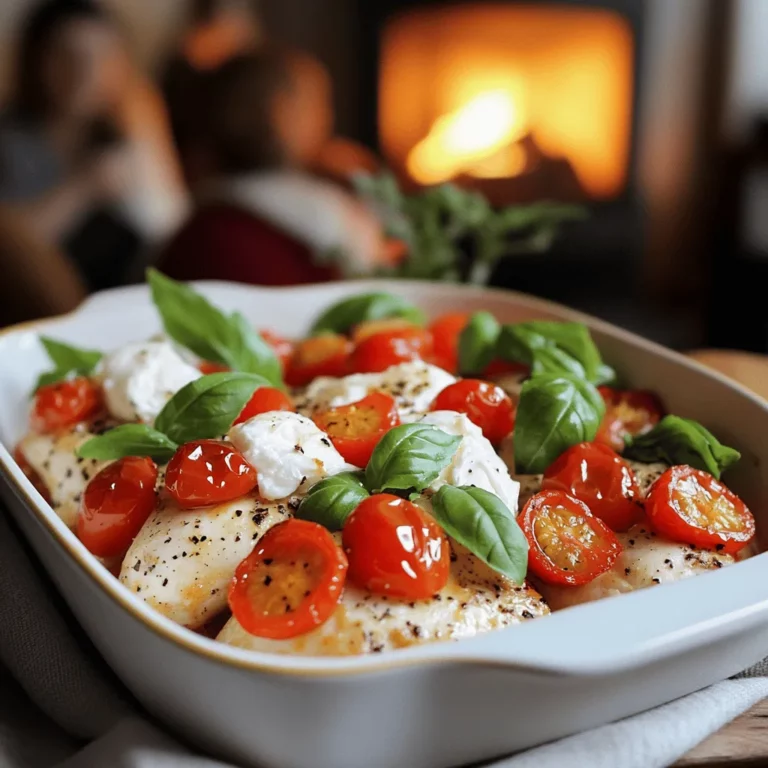 The key ingredients in a Healthy Burrata and Tomato Chicken Bake are simple yet powerful. You need four chicken breast fillets, two cups of cherry tomatoes, and one cup of fresh basil leaves. Each item brings its own magic to the dish.