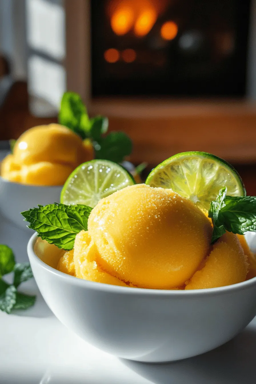 To make a great mango sorbet, you need a few key ingredients. The most important is ripe mangoes. I recommend using four ripe mangoes, peeled and diced. Their sweetness gives sorbet its rich flavor.