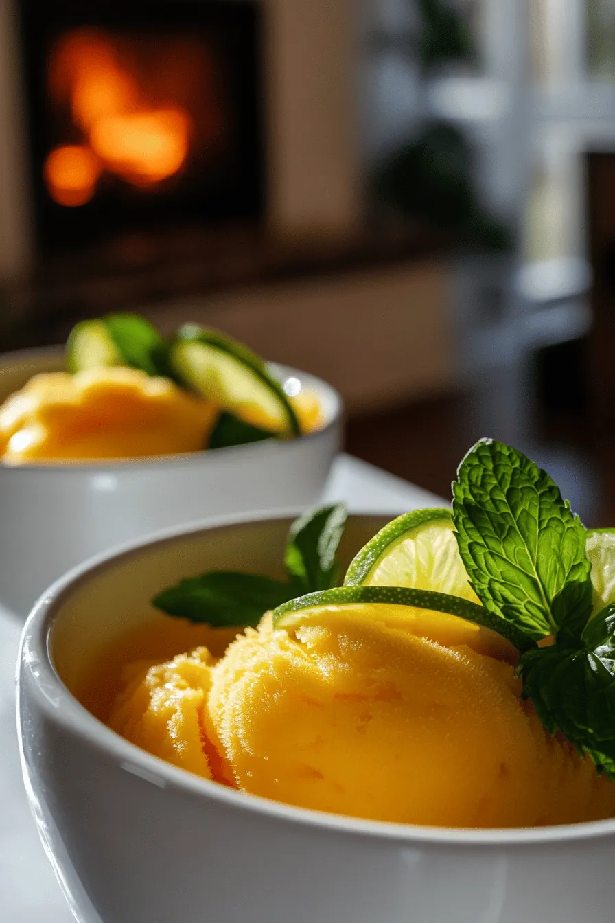 To make a great mango sorbet, you need a few key ingredients. The most important is ripe mangoes. I recommend using four ripe mangoes, peeled and diced. Their sweetness gives sorbet its rich flavor.