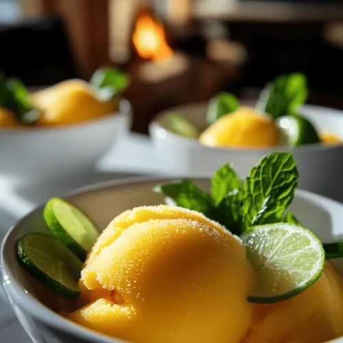 To make a great mango sorbet, you need a few key ingredients. The most important is ripe mangoes. I recommend using four ripe mangoes, peeled and diced. Their sweetness gives sorbet its rich flavor.