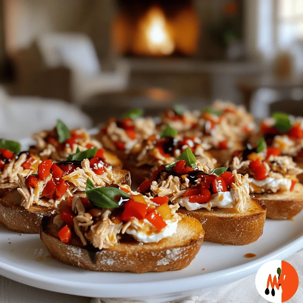 The key ingredients for easy roasted red pepper chicken bruschetta create a mix of flavors.