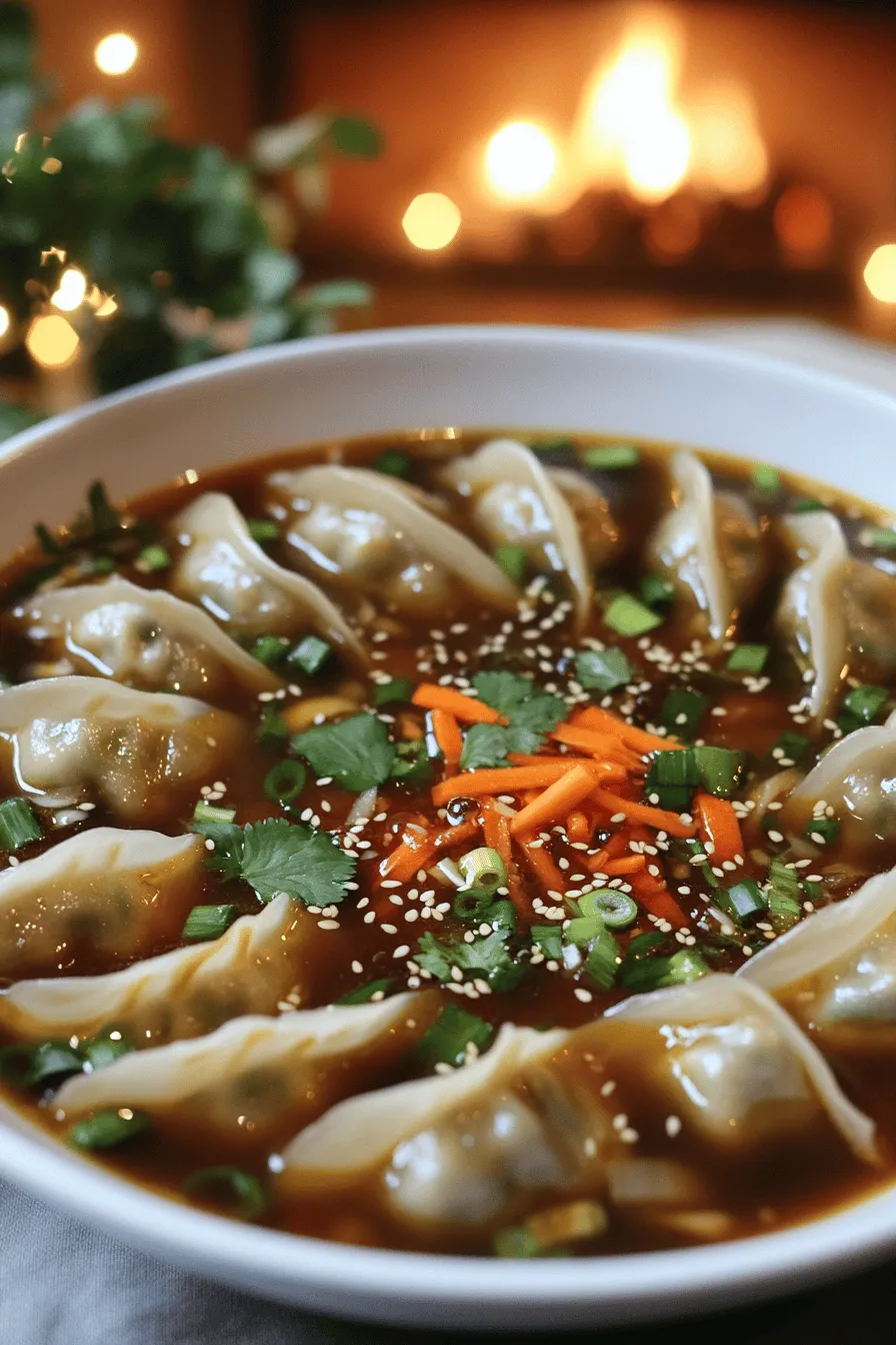 Gyoza soup has roots in Japanese culture. It blends tasty gyoza with warm broth. This dish warms your soul and fills your belly.