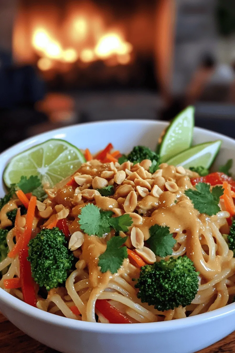 Thai peanut noodles are a delightful dish enjoyed by many. They feature rice noodles coated in a creamy, nutty peanut sauce. This dish often includes fresh veggies like broccoli, bell peppers, and carrots. The sauce blends peanut butter, soy sauce, and lime juice, creating a taste that is both savory and slightly sweet.