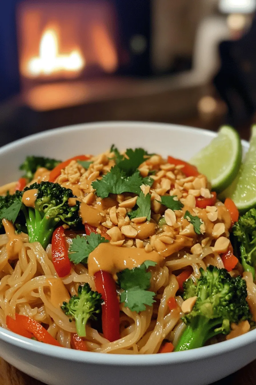 Thai peanut noodles are a delightful dish enjoyed by many. They feature rice noodles coated in a creamy, nutty peanut sauce. This dish often includes fresh veggies like broccoli, bell peppers, and carrots. The sauce blends peanut butter, soy sauce, and lime juice, creating a taste that is both savory and slightly sweet.