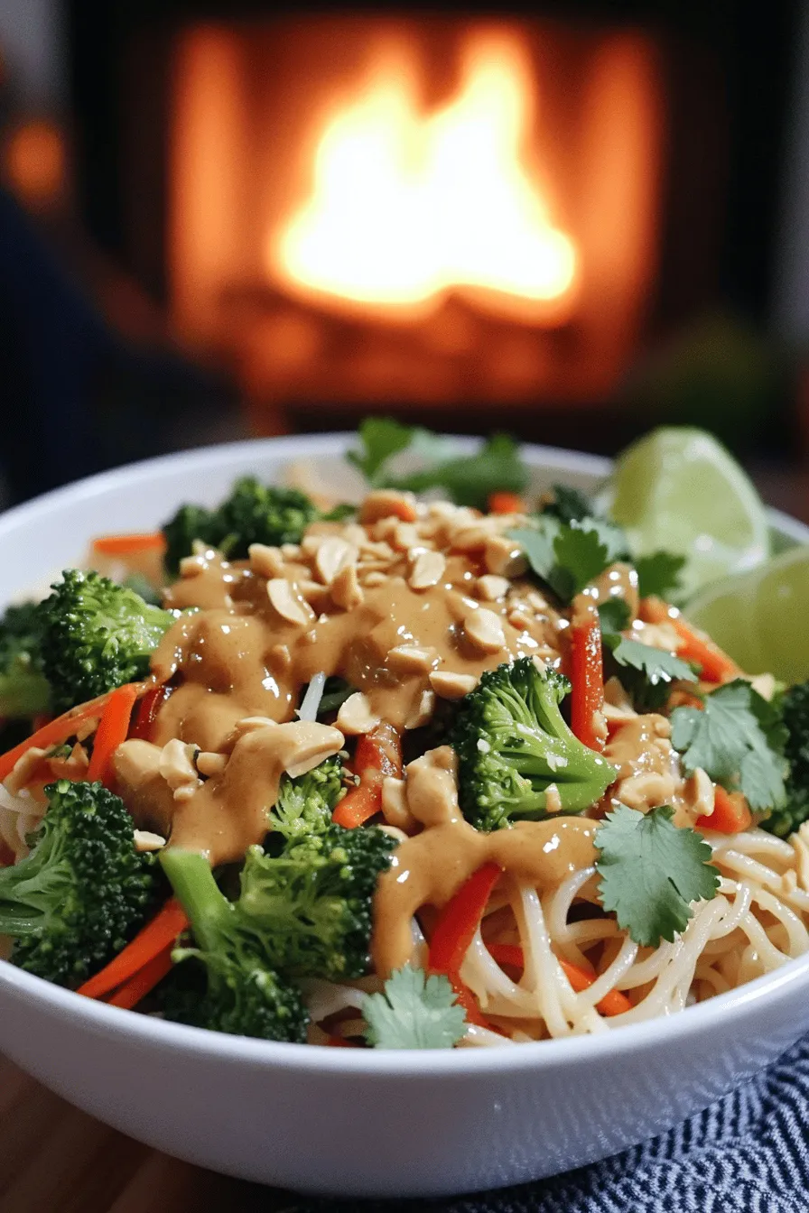 Thai peanut noodles are a delightful dish enjoyed by many. They feature rice noodles coated in a creamy, nutty peanut sauce. This dish often includes fresh veggies like broccoli, bell peppers, and carrots. The sauce blends peanut butter, soy sauce, and lime juice, creating a taste that is both savory and slightly sweet.