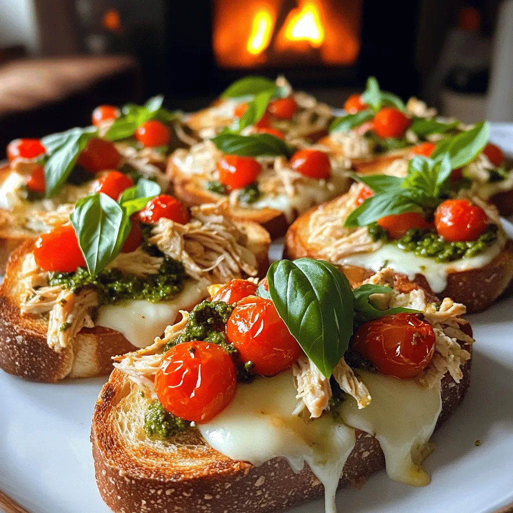 To make Easy Tomato Pesto Chicken on Toast, you need just a few key ingredients. First, pick up two boneless, skinless chicken breasts. These provide the main protein. Next, grab one cup of fresh basil pesto. This sauce gives the dish its vibrant flavor. You also need one cup of halved cherry tomatoes for a burst of sweetness. Olive oil, salt, and pepper enhance the taste. Four slices of rustic bread, like sourdough or ciabatta, make a perfect base. Finally, half a cup of shredded mozzarella adds creaminess and richness to each bite.