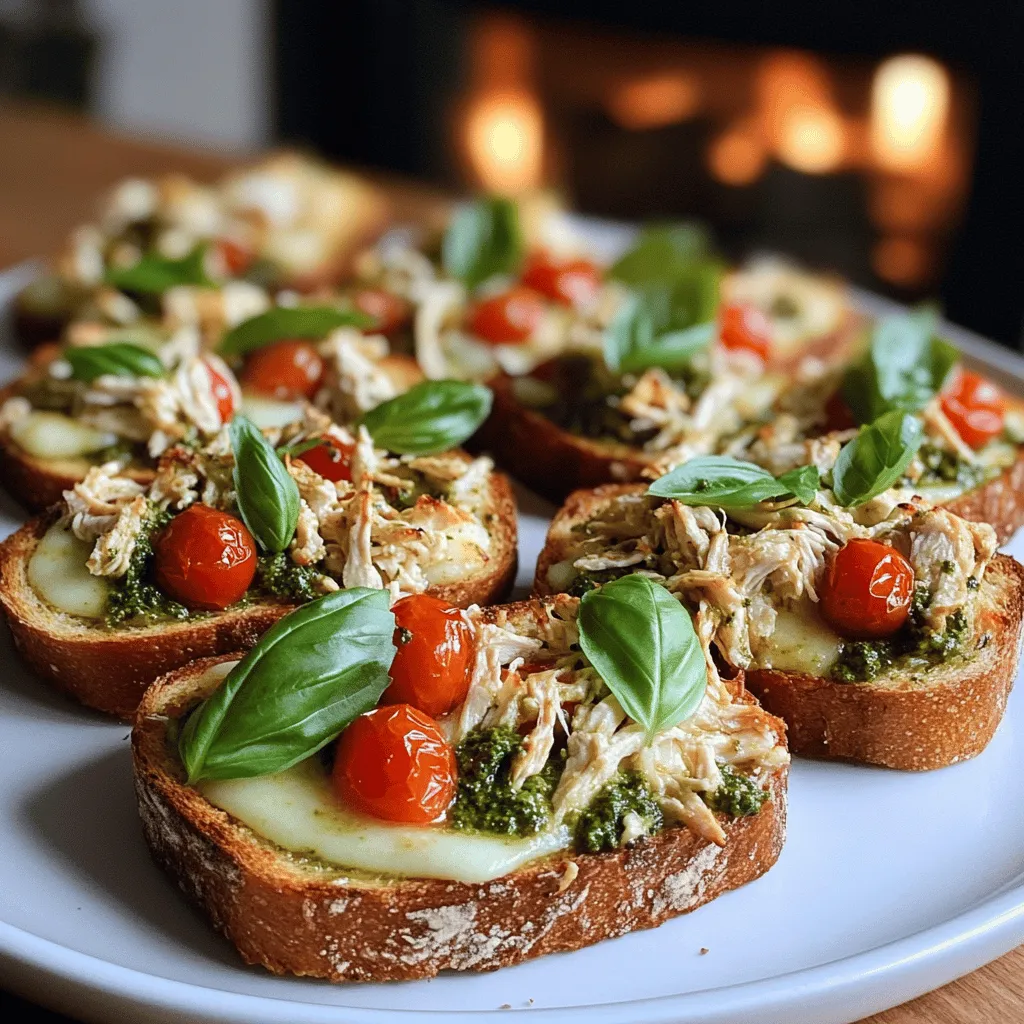 To make Easy Tomato Pesto Chicken on Toast, you need just a few key ingredients. First, pick up two boneless, skinless chicken breasts. These provide the main protein. Next, grab one cup of fresh basil pesto. This sauce gives the dish its vibrant flavor. You also need one cup of halved cherry tomatoes for a burst of sweetness. Olive oil, salt, and pepper enhance the taste. Four slices of rustic bread, like sourdough or ciabatta, make a perfect base. Finally, half a cup of shredded mozzarella adds creaminess and richness to each bite.