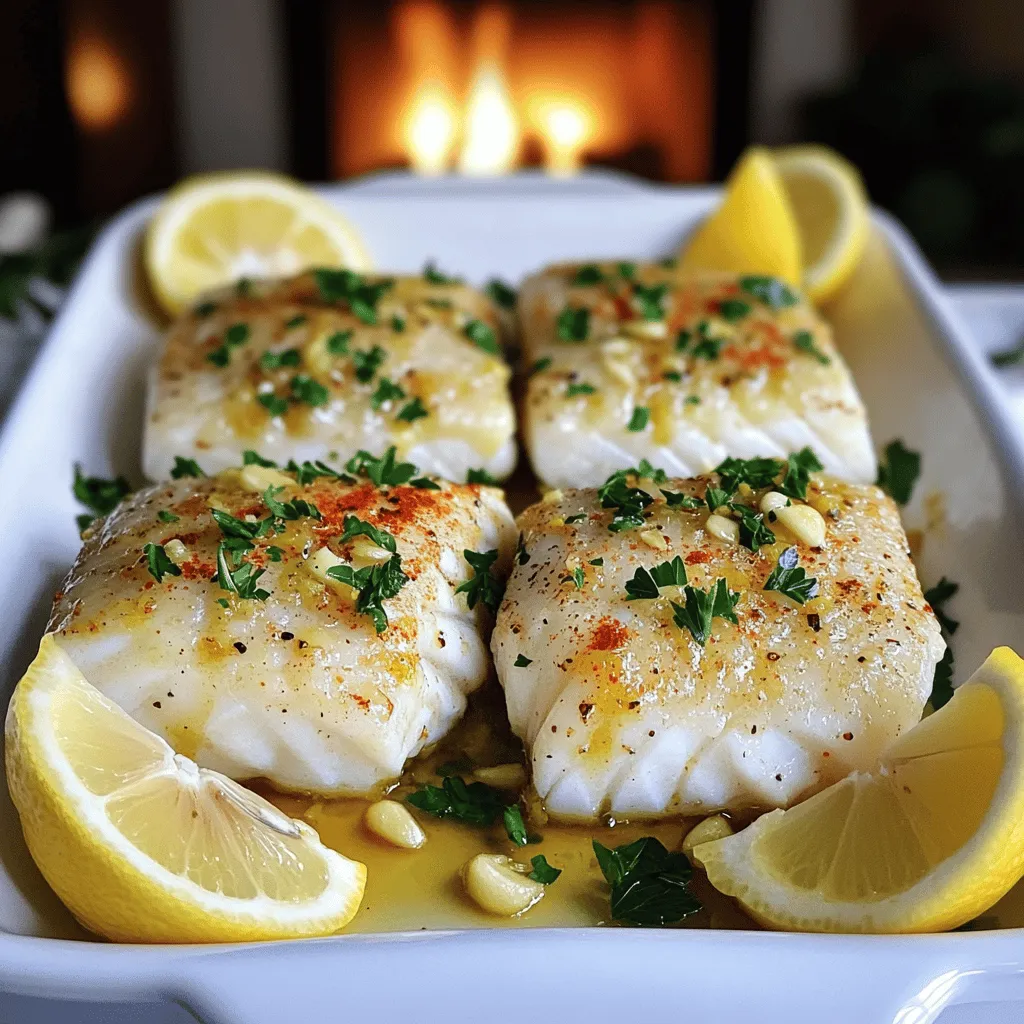 To make baked cod lemon garlic, you need a few simple ingredients. The main star is, of course, fresh cod fillets. You’ll want about four pieces, each around six ounces. Fresh fish always tastes best.