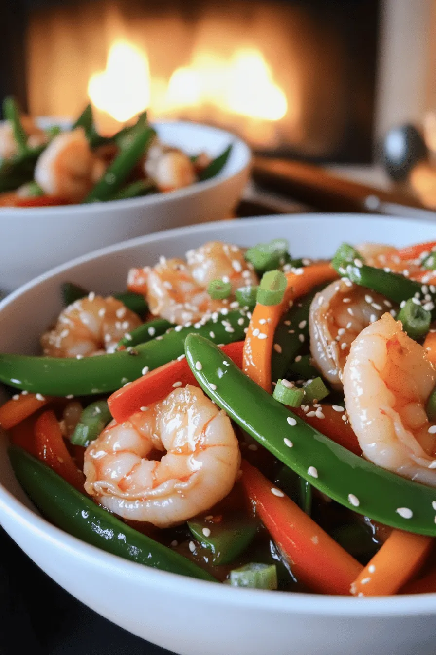 For shrimp and snow peas stir-fry, you need fresh ingredients. The main star is shrimp. Use one pound of peeled and deveined shrimp. They cook fast and taste great.