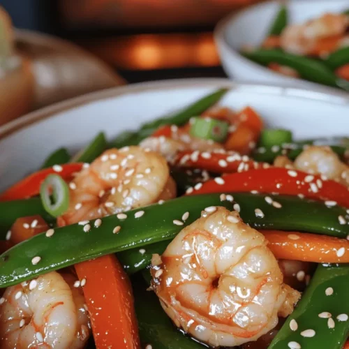 For shrimp and snow peas stir-fry, you need fresh ingredients. The main star is shrimp. Use one pound of peeled and deveined shrimp. They cook fast and taste great.